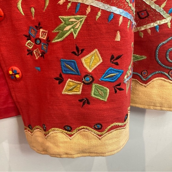 PASSION Sz XL Super Colourful Embroidered Appliqué 100%  Cotton Lined Jacket - Picture 5 of 12